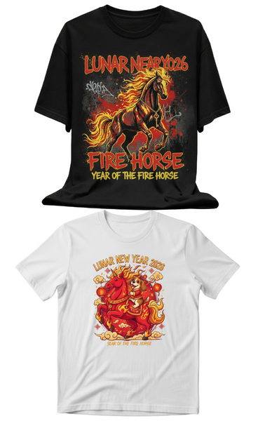 Year of the Fire Horse with the Lunar Takeover Collection by Risk is Key graphic t-shirts