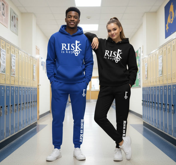 Risk is Key Signature Logo Unisex Matching Jogging Suit on couple