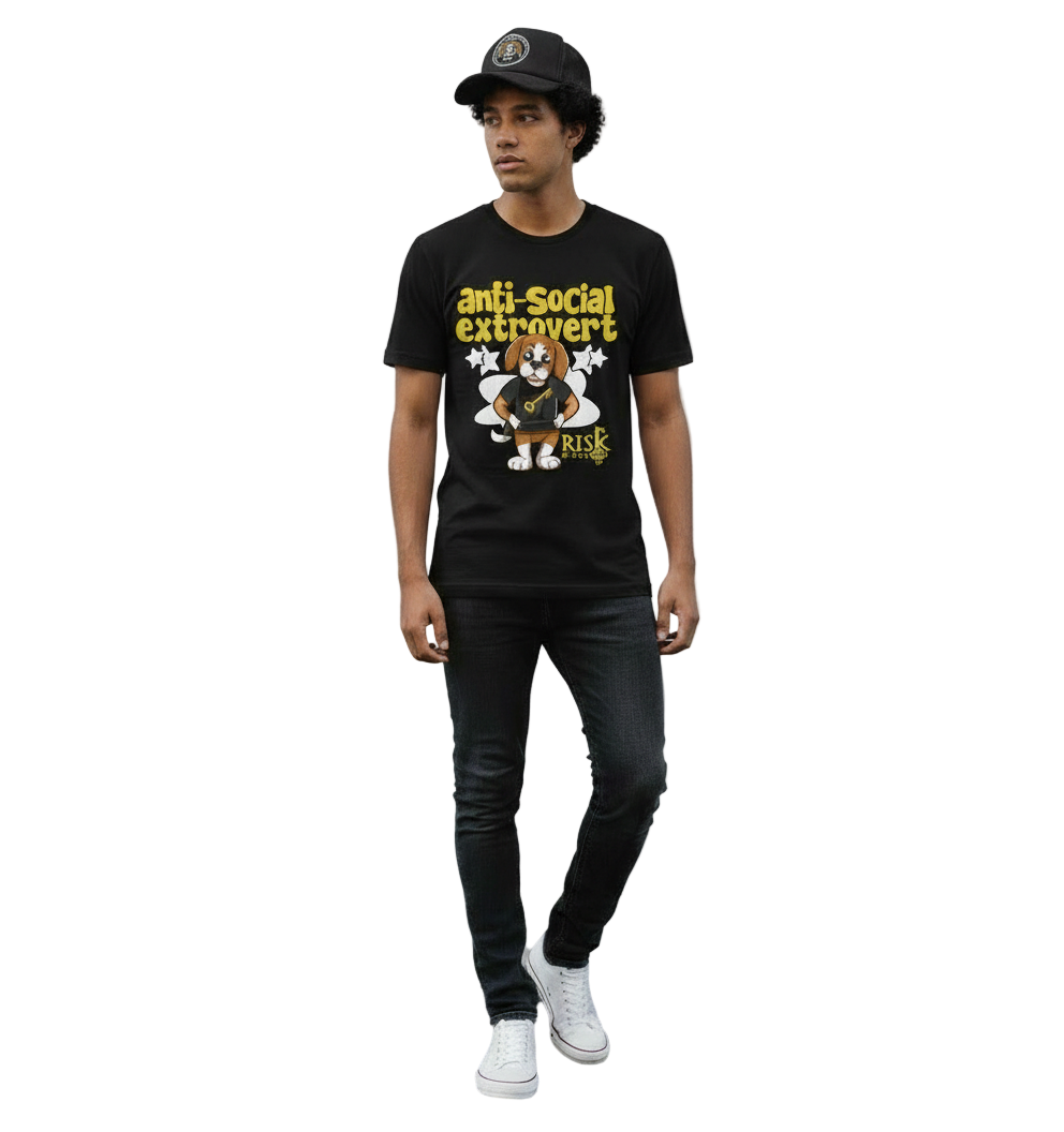 ASX-Mode Anti-Social Extrovert Graphic T-Shirt in black on model