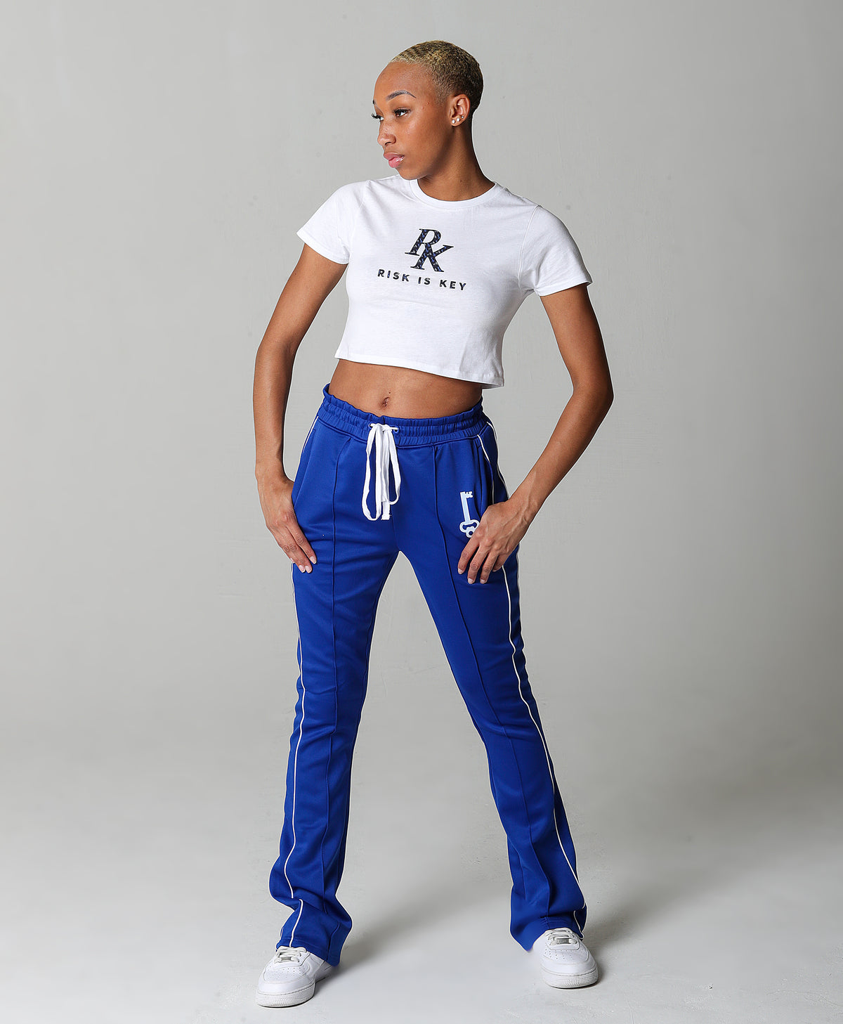 Riskiskey Women's Short Sleeve Cropped Tops | Monogram Interlocked Logo - Riskiskey