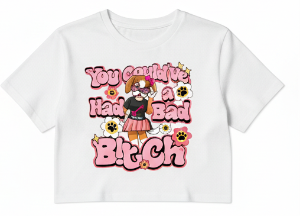 White Bad B!tch Energy Cropped Tee - RiRi the Beagle Statement Streetwear for Women.