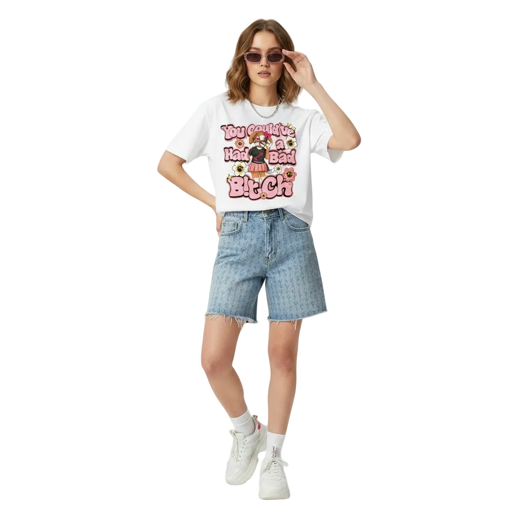 Bad B!tch Energy – RiRi Limited Edition Graphic T-Shirt in white on model