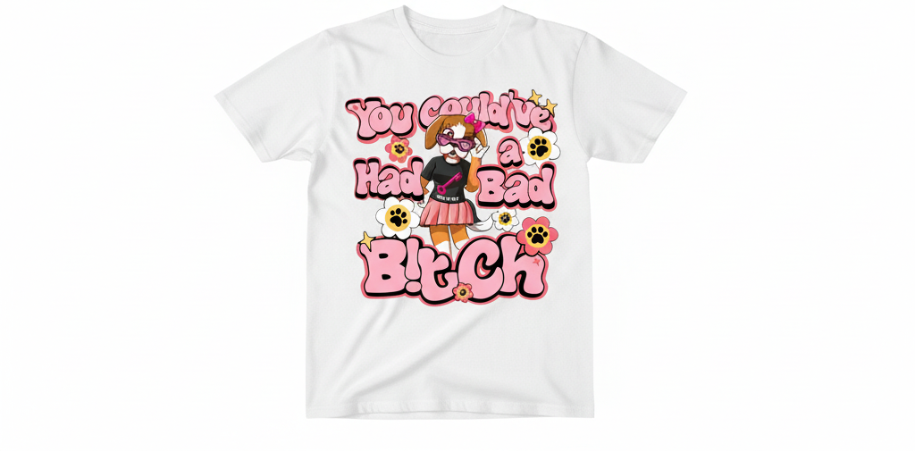 High-quality screen print of RiRi the Beagle mascot on a premium cotton women’s tee.