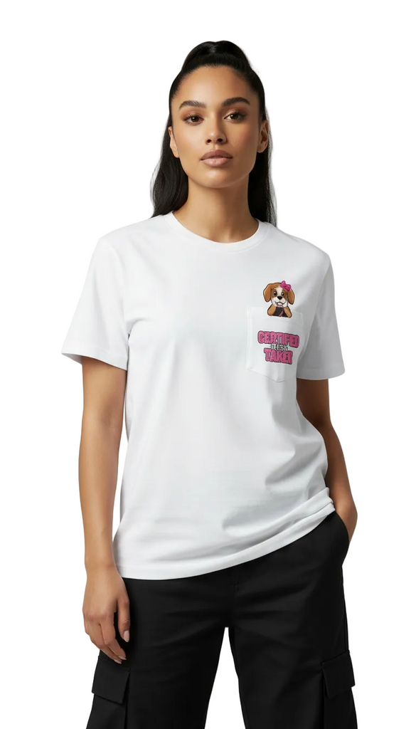 Female lifestyle shot featuring the RiRi Edition mascot tee styled for an oversized streetwear look.