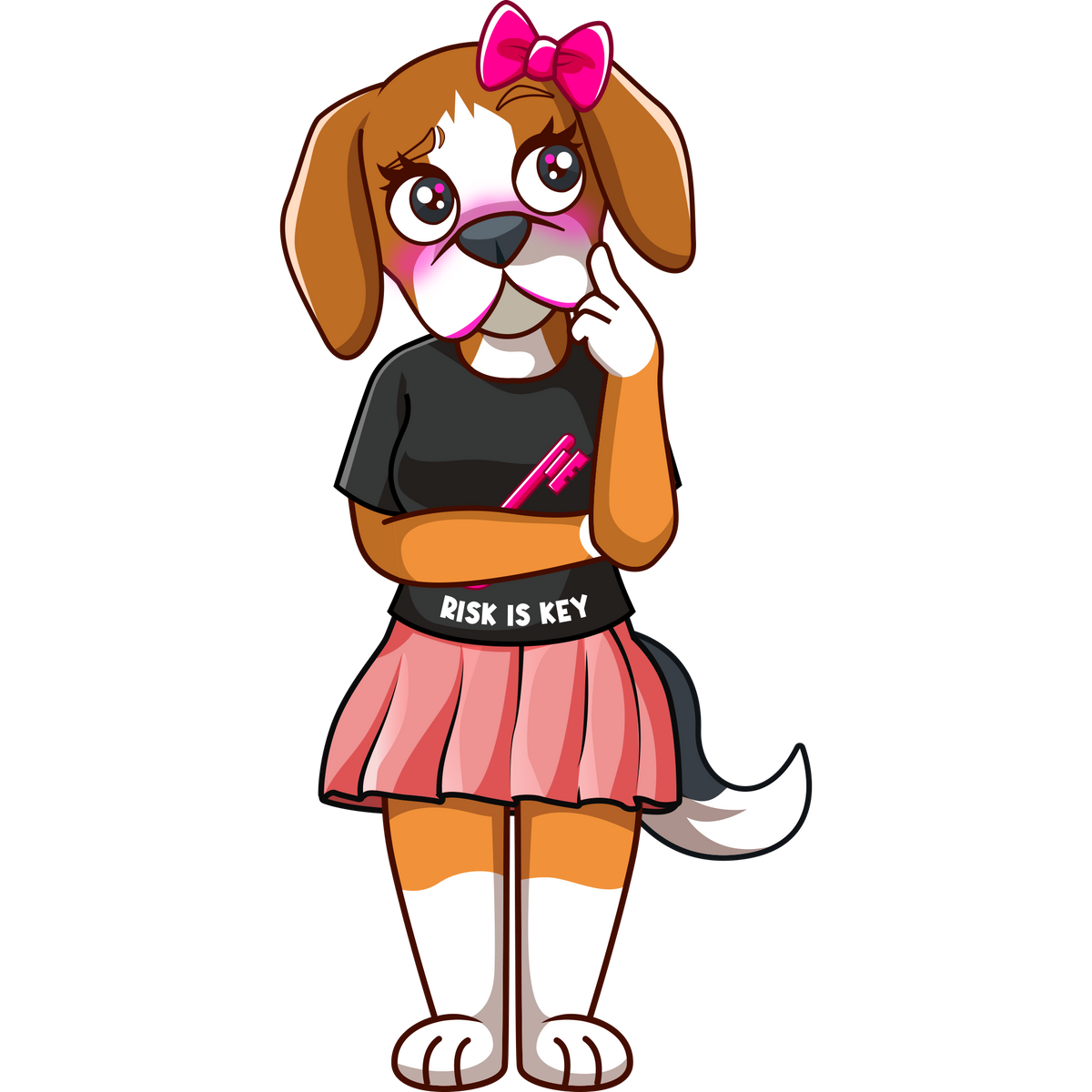 Detailed print of RiRi the Beagle mascot on a soft, white cotton women's crop tee.
