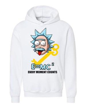 Every Moment Counts unisex hoody featuring Rick and Morty-inspired design.