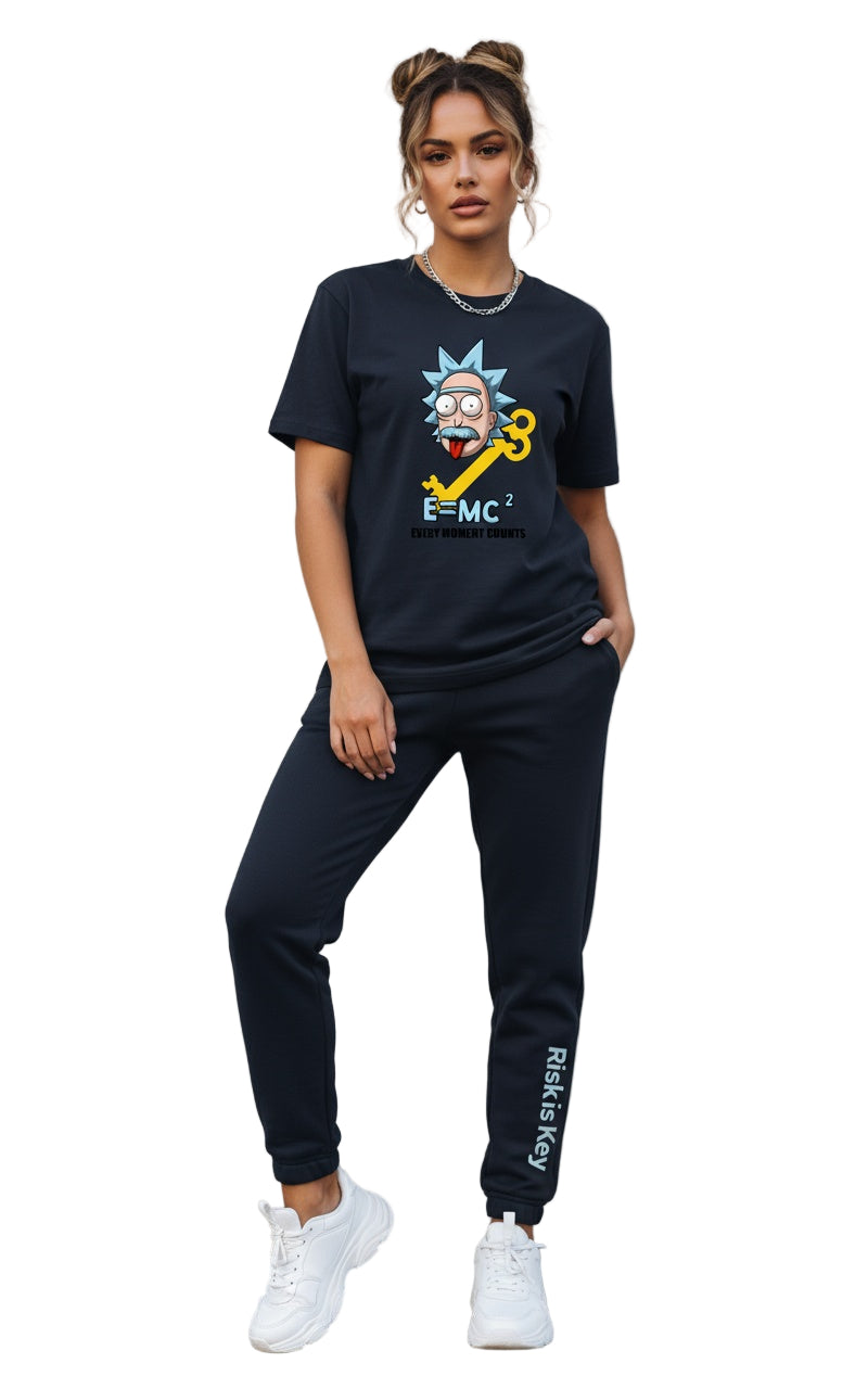 female wearing Risk is Key's Every Moment Counts graphic t-shirt