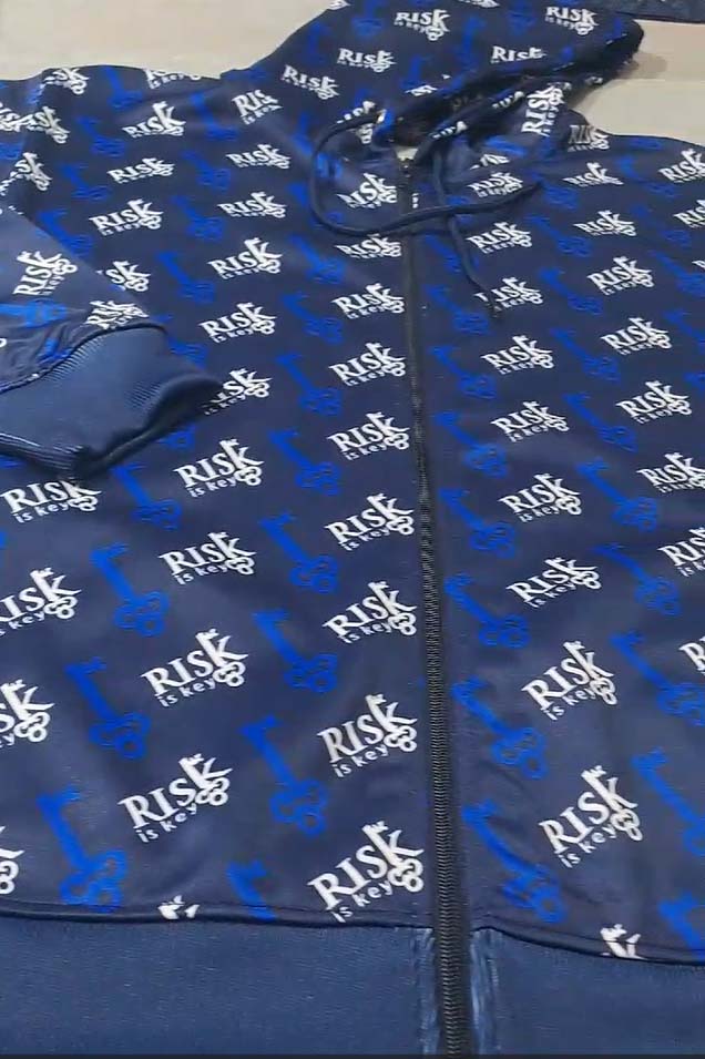 KeyFlow Full Zip Hoodie with All Over Logo Details close up