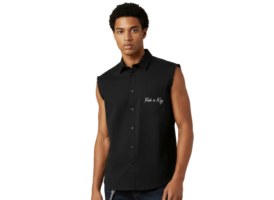 Maverick Sleeveless Denim Shirt: black
