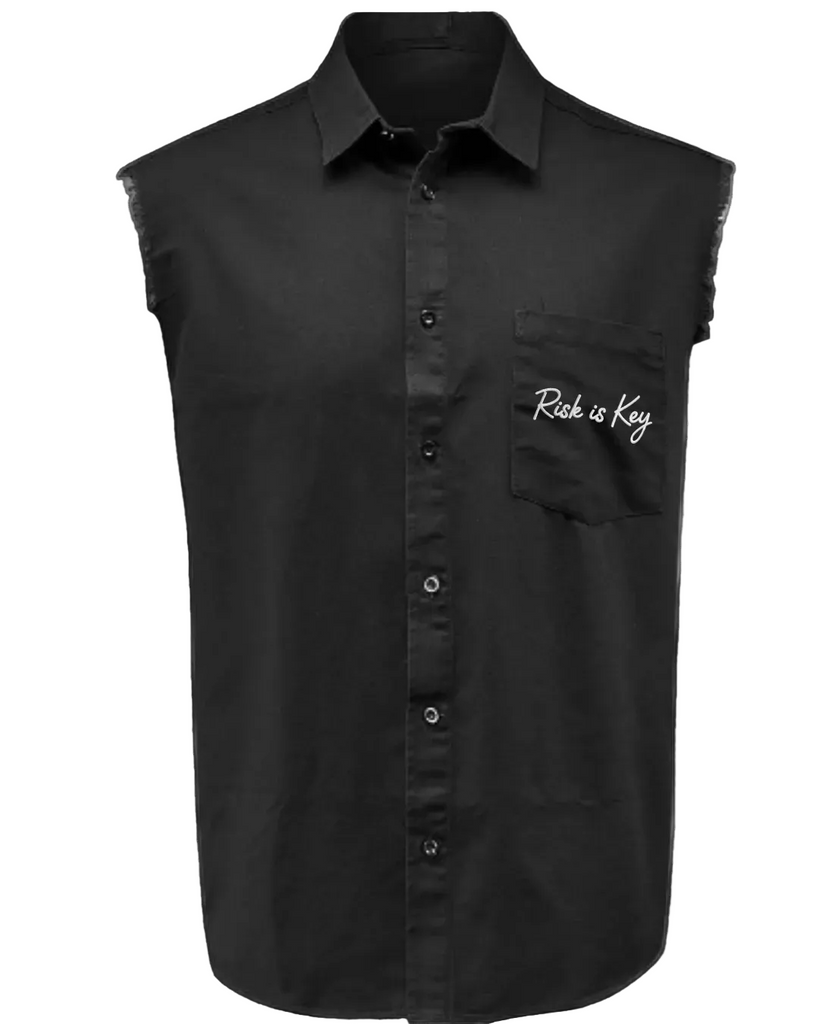 sleeveless dress shirt mens Sleeveless Collared Shirt Black - Black