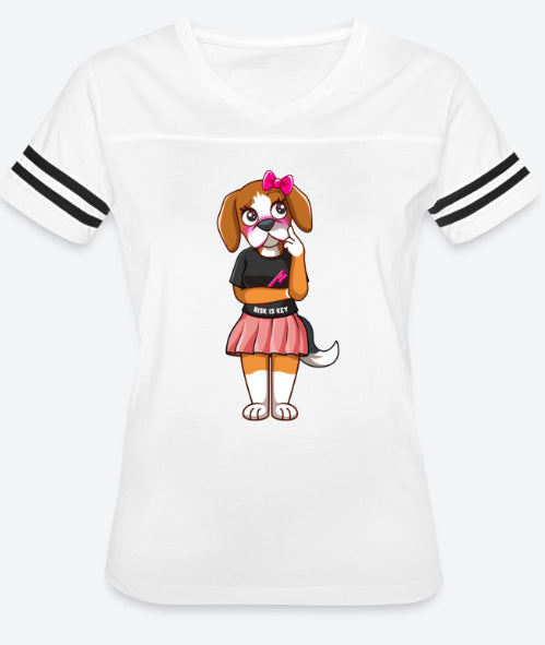 RiRi the Beagle Mascot T-shirts striped sleeve - Riskiskey - Riskiskey