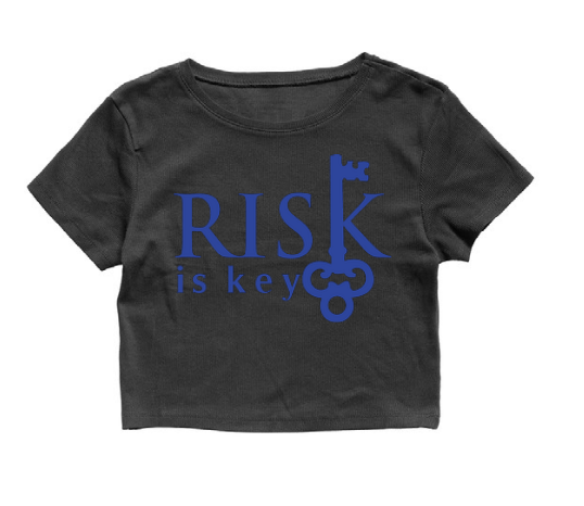 Risk is Key Denim Women's Short Sleeve Cropped Tops with Signature Logo in blue - Riskiskey