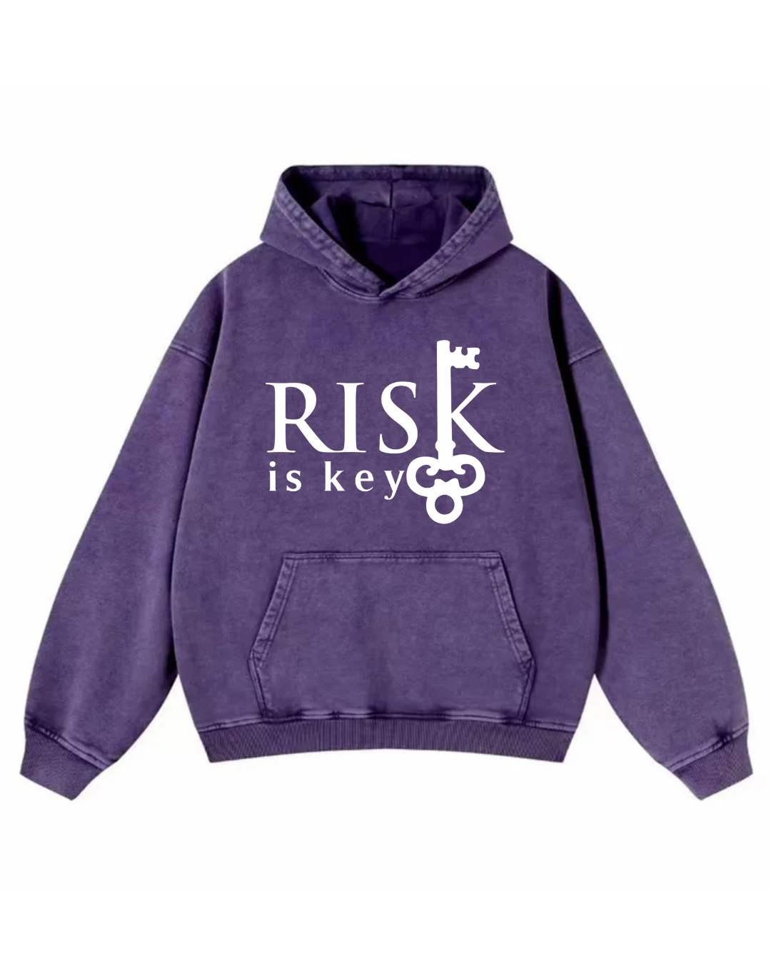 Product flat lay of the purple Signature Risk Vintage Wash Pullover hoodie, highlighting the vibrant yet washed-out colorway and reinforced kangaroo pocket.
