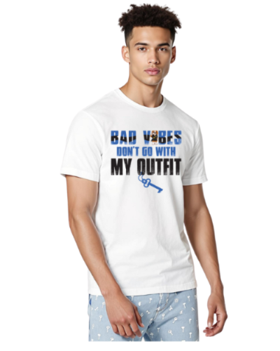 Male model wearing VIBES Mascot Graphic T Shirt – Rik Edition | Risk is Key Streetwear