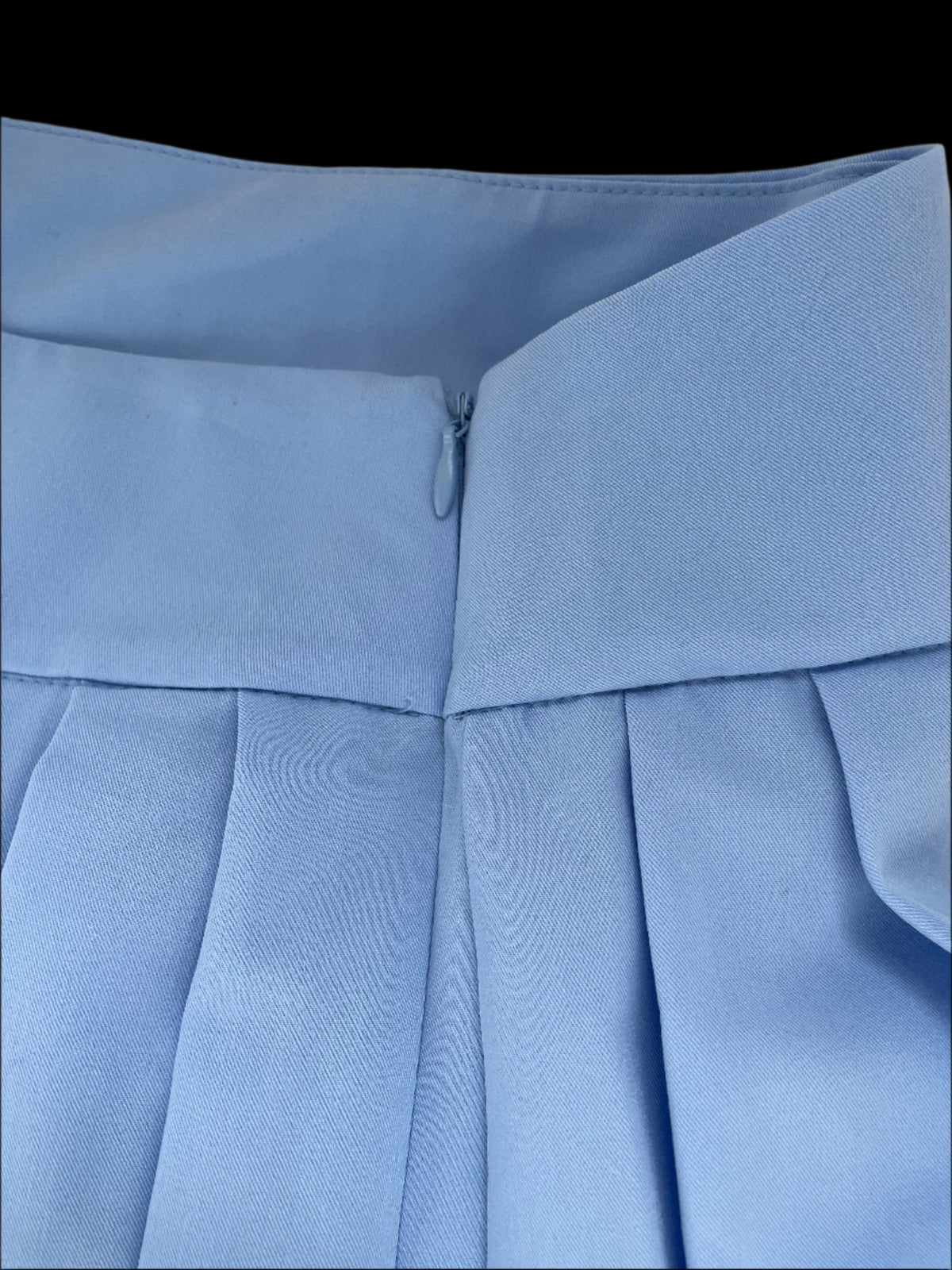 Zipper view - Flip Your Script High-Waisted Pleated Women's Skirt in baby blue