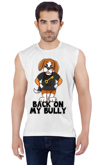 Mens Sleeveless Muscle Tees with RIK The Beagle - Back on my Bully B.O.M.B. Slogan - Riskiskey