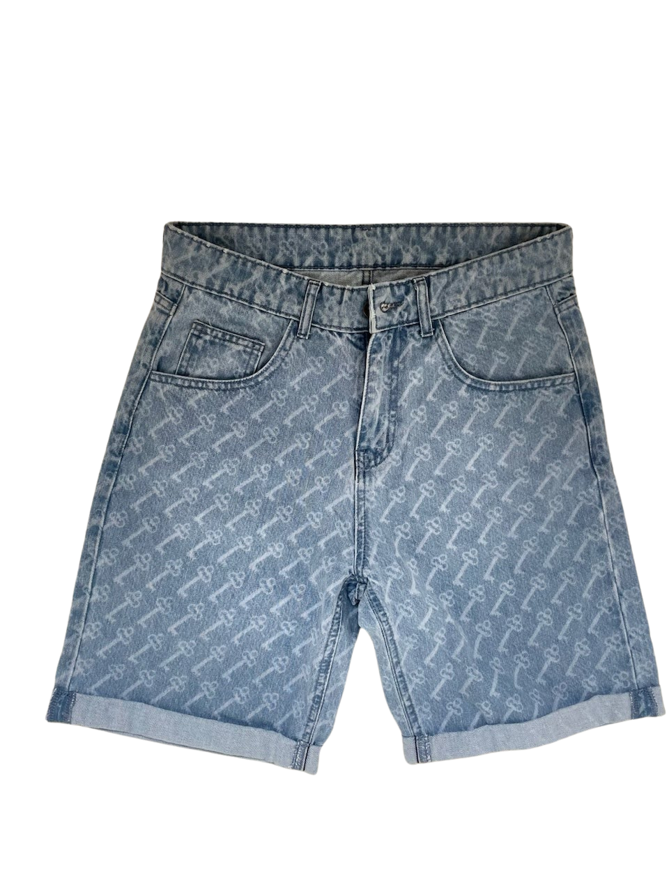 Keyed-Up: Denim Shorts for Men and Women all-over key design - Riskiskey