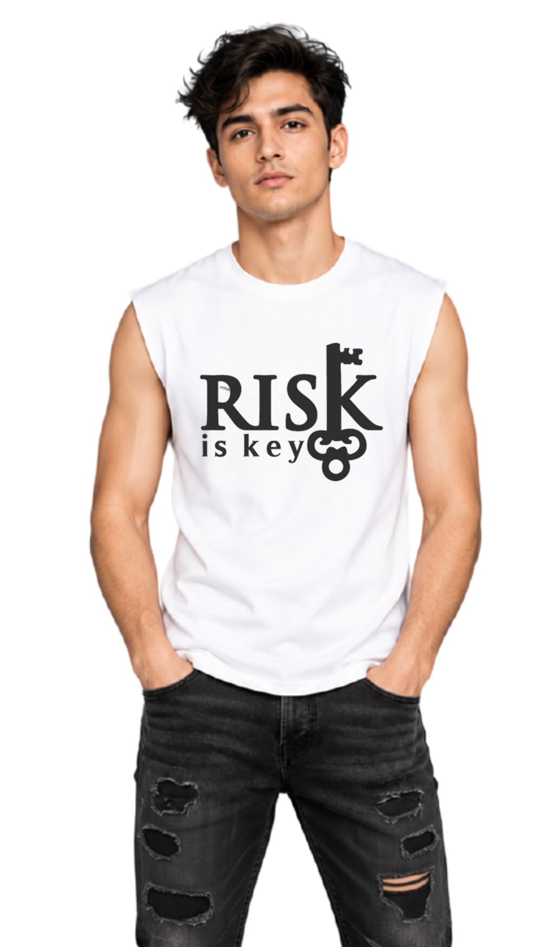 Men's Sleeveless Muscle Tees with Risk is Key Signature Logo - Riskiskey