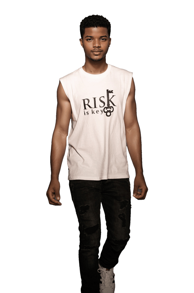 Men's Sleeveless Muscle Tees with Risk is Key Signature Logo - Riskiskey