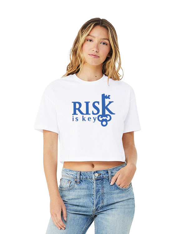 Risk is Key Denim Women's Short Sleeve Cropped Tops with Signature Logo - Riskiskey
