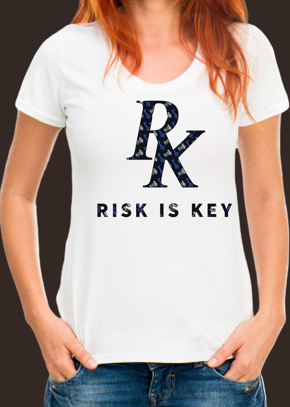 Risk is Key Denim Signature Monogram Interlocked Logo T-shirts - Blue - Riskiskey