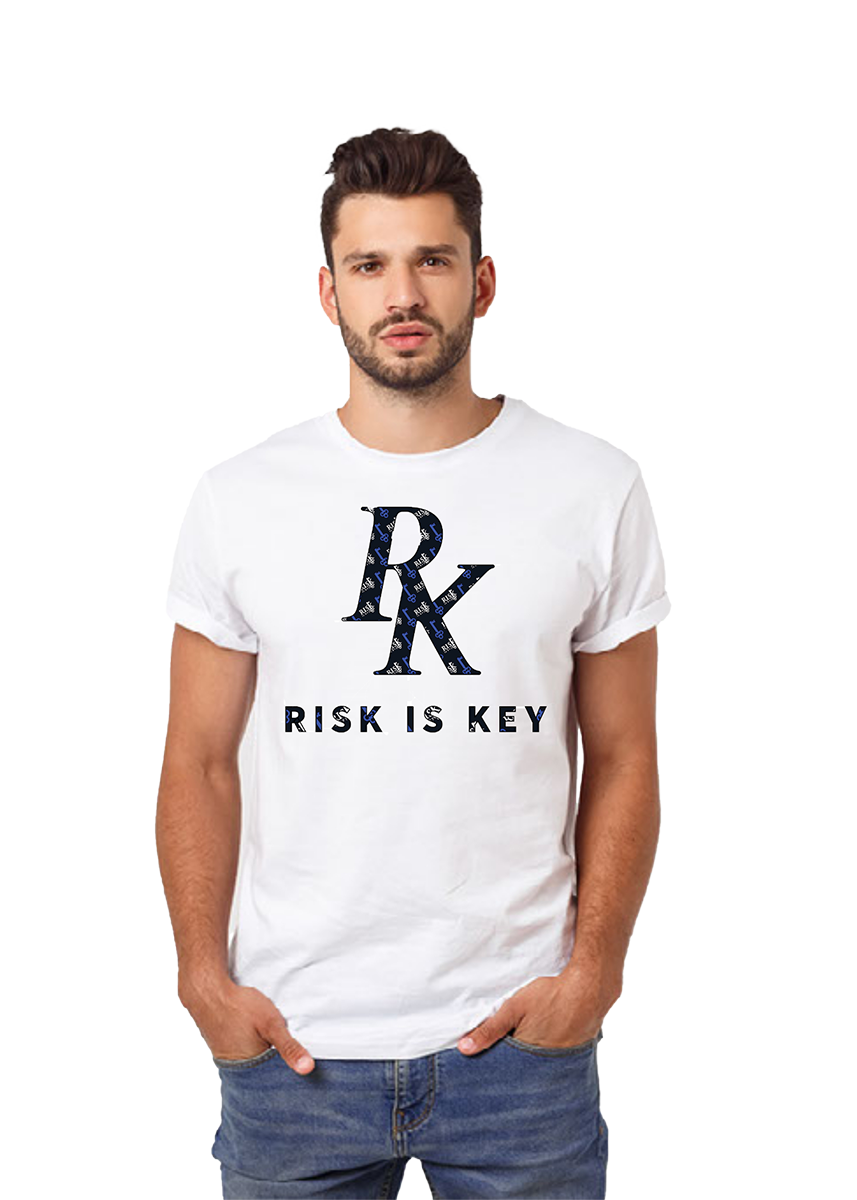 Risk is Key Denim Signature Monogram Interlocked Logo T-shirts - Blue - Riskiskey