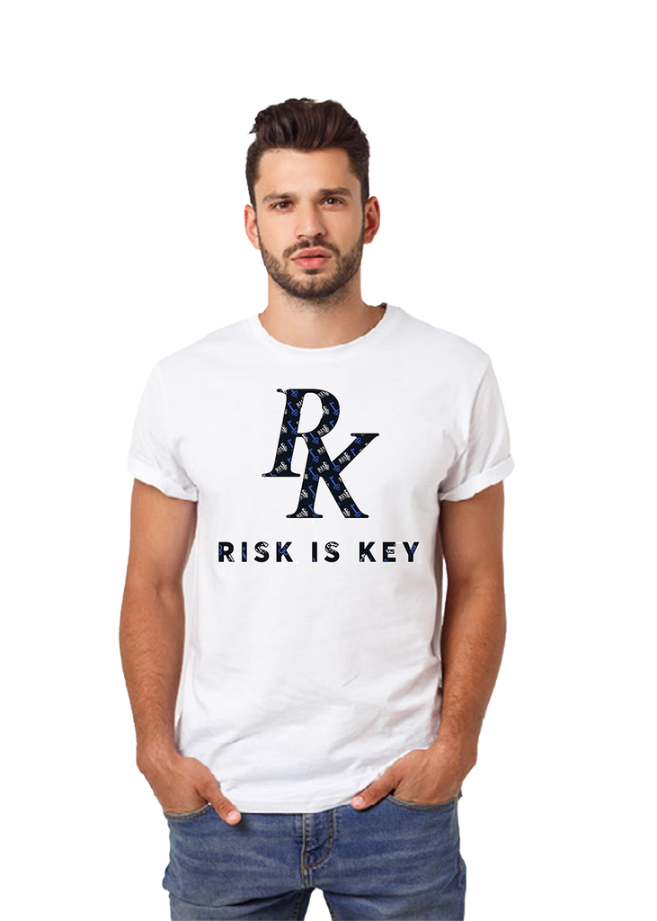 Risk is Key Denim Signature Monogram Interlocked Logo T-shirts - Blue