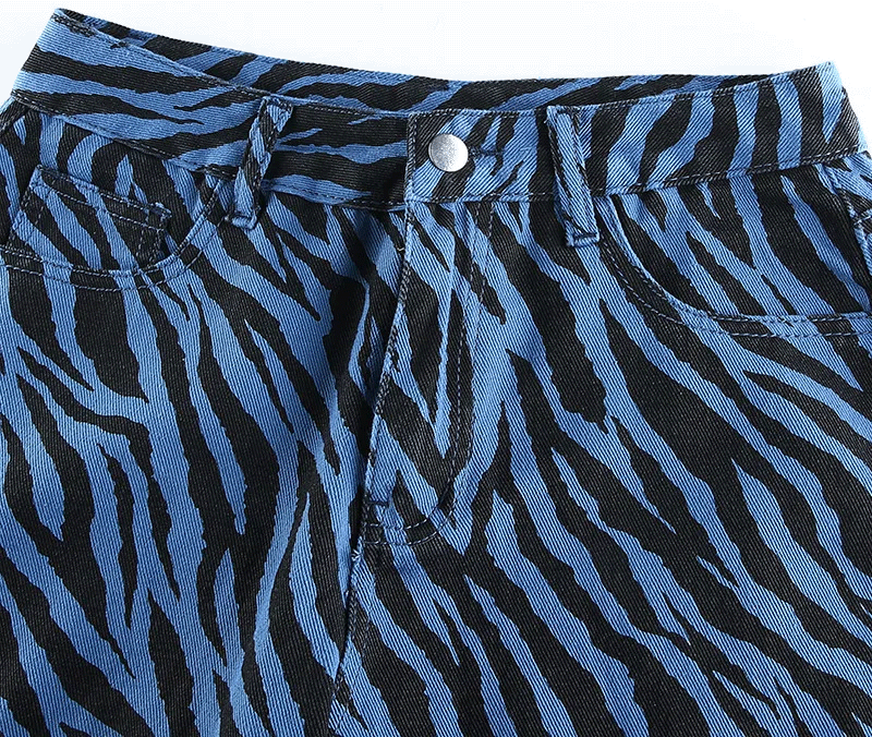 Unleash Your Stripes: Zebra Print Denim Pants - Riskiskey