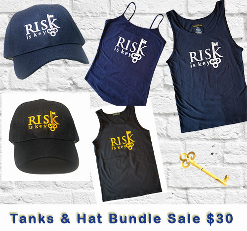Tank top t-shirt and hat bundle with signature Risk is Key logo