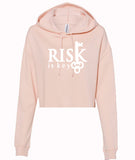 Risk is Key Signature Logo Women's Drawstring Cropped Hoodie in pink
