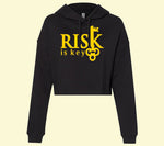 Risk is Key Signature Logo Women's Drawstring Cropped Hoodie in black