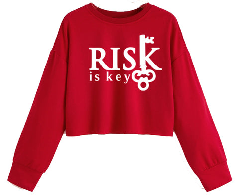 Risk is Key Signature Logo Women's Cropped Pull Over Hoodie in red