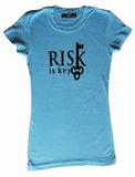 Women's Signature Risk is Key Logo  Short Sleeve Tee in light blue